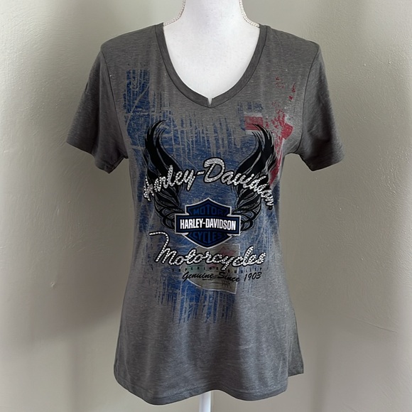 HARLEY-DAVIDSON Patriotic Rhinestone Bling Tee - Picture 2 of 10
